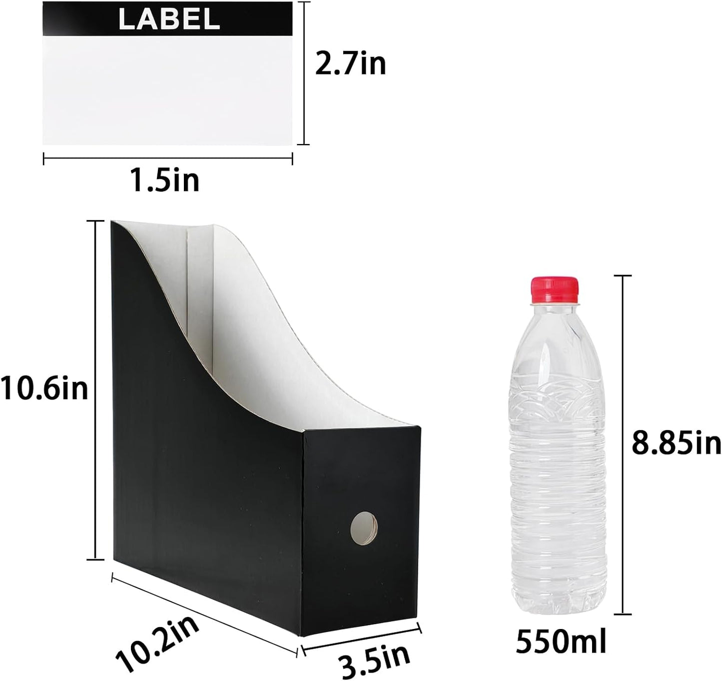 Limitliho 24 Pack Black Cardboard Magazine File Holder for Desk or Shelves | 10.6''H×10.2'L×3.5''W Cardboard Magazine