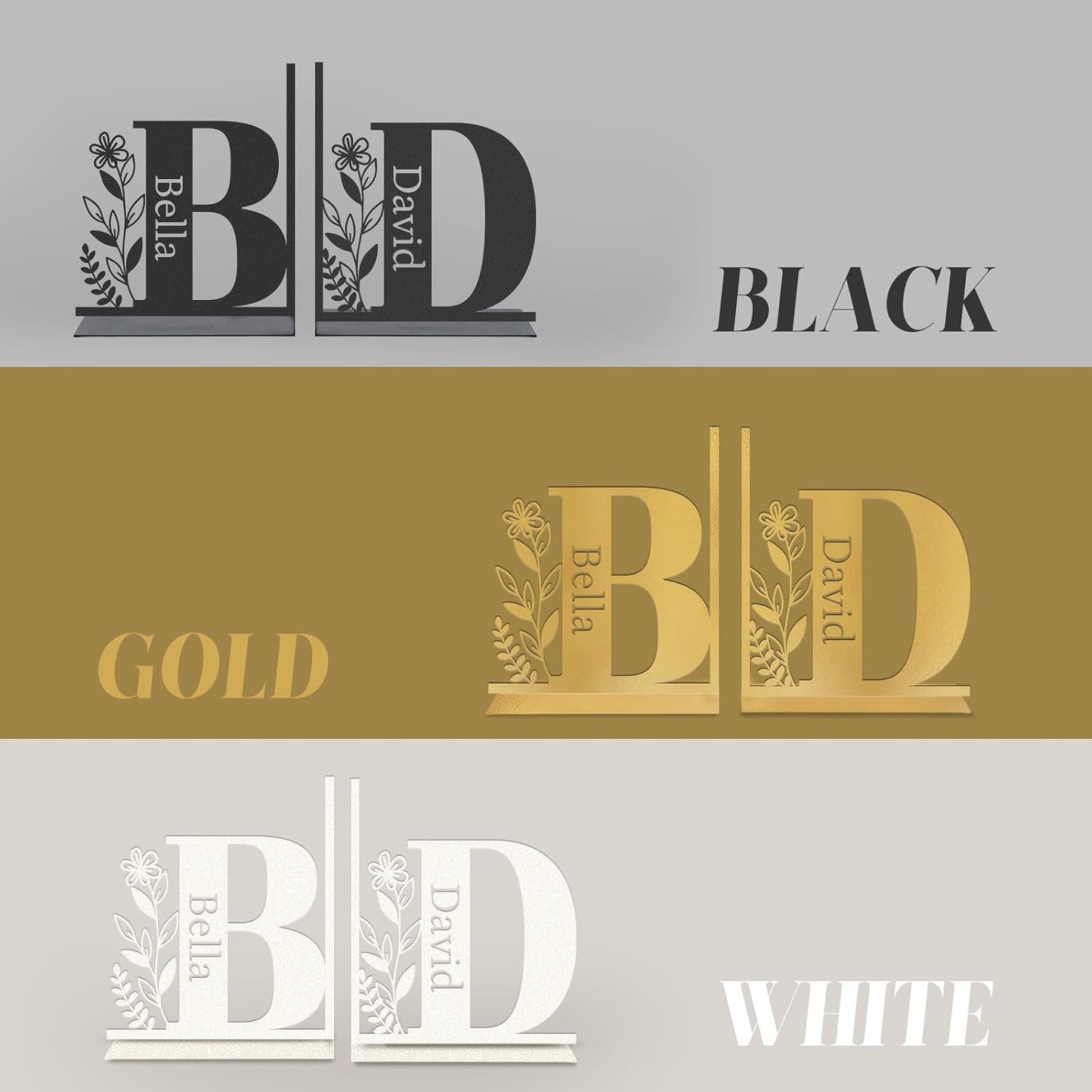 Personalized Name Metal Bookends / Color01 Monogram