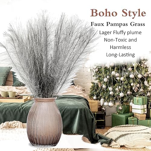 30PCS Silver Faux Pampas Grass 17" for Vase Filler Decor