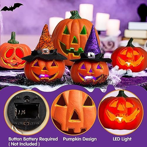 JOYIN 5 Pcs Light Up Halloween Pumpkin Decor Jack O Lantern Decorations Outdoor Indoor, Halloween Props Plastic Pumpkins Large Trick Or Treat Table Top Home Room Party Yards Supplies Favors