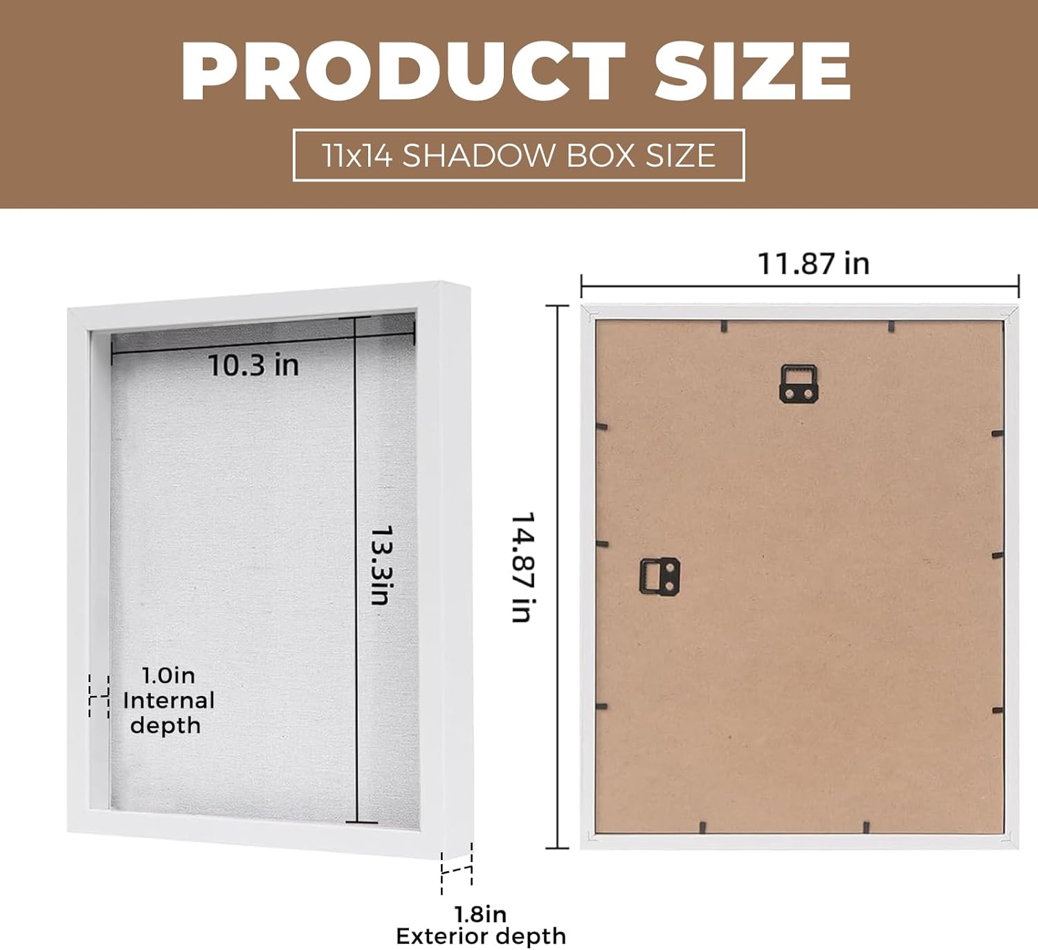 Muzilife 11x14 Shadow Box Wood Picture Frame, HD Glass, 2PCS, White | FSC-Certified MDF | Soft Acid-free Linen Board