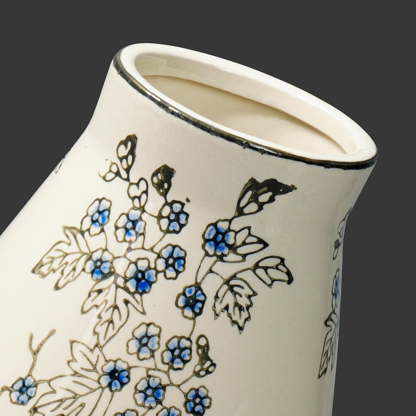 Tall Ceramic Vase for Flowers / Blue and White / 11 Inch