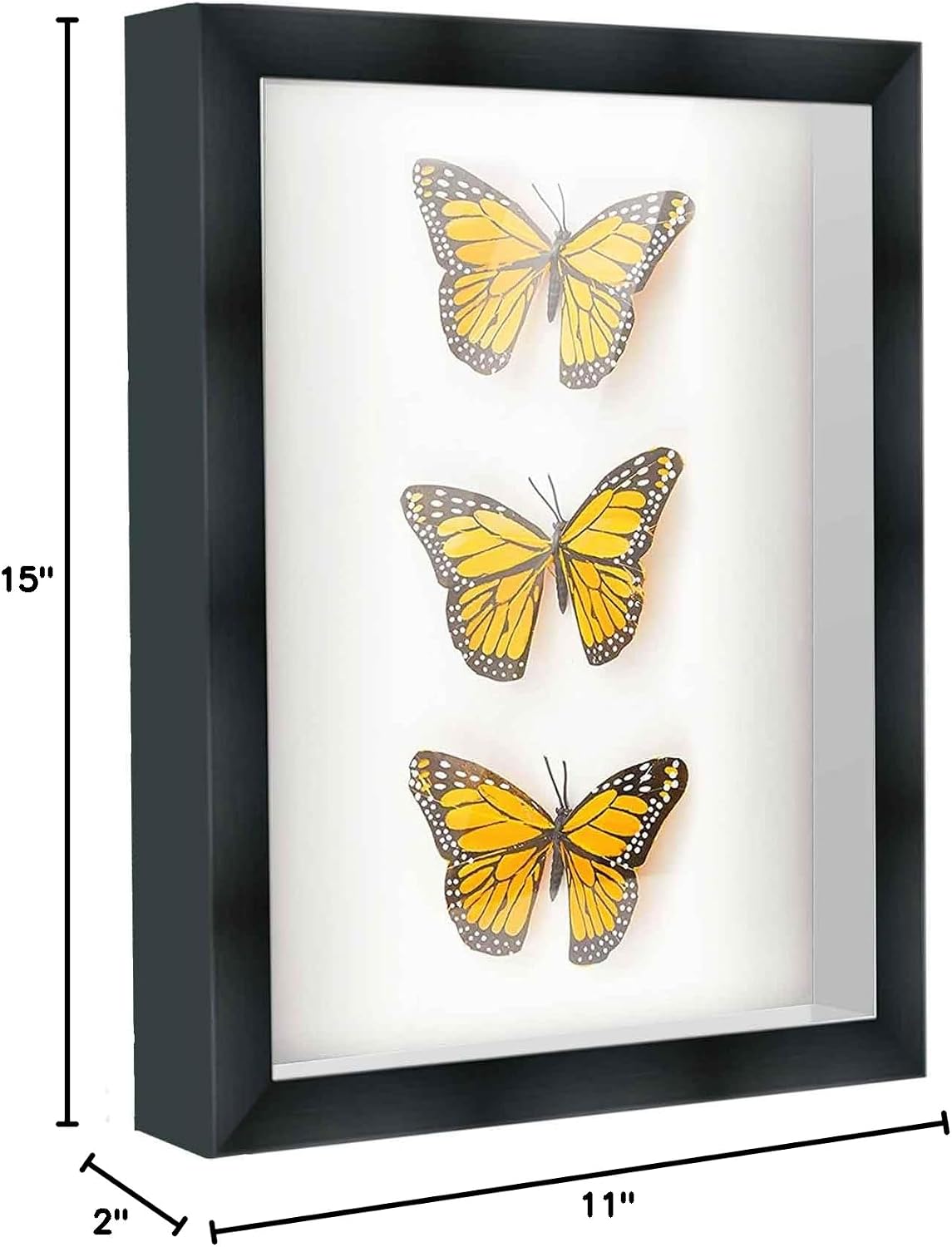 9x13 Shadow Box Black Extra Deep 2" Solid Wood Shadow Box with White Acid-Free Backing, UV Acrylic Plexiglass & Hanging