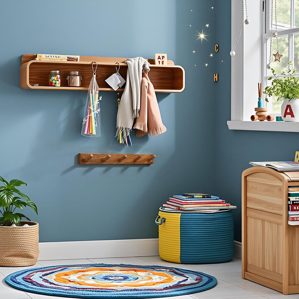 Solid Teak Wall Hooks Set 2, Rustic Wood Coat Rack Bathroom | Entryway & Bedroom – Durable Wall Pegs for Hanging Coats