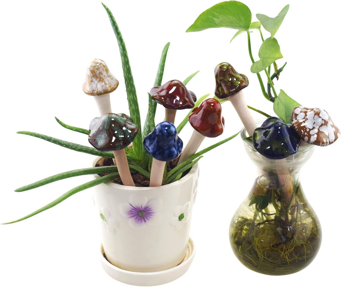 Ceramic Mushroom Statue Garden Pot Decoration Mushroom Figurine Indoor and Outdoor / Set of 8