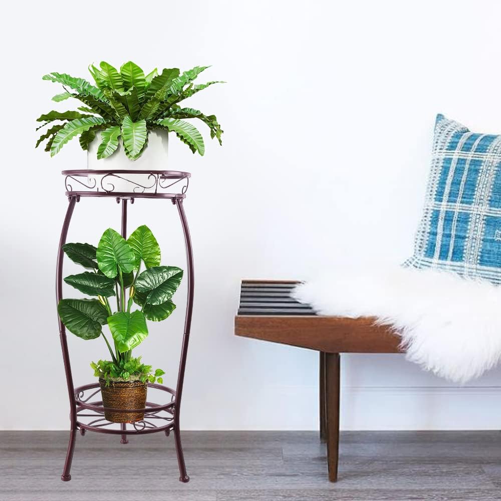 Metal Plant Stand,Indoor Outdoor 2 Tiers Tall Plant Stands,27.1'' Iron Corner Flower Pot Holder, Plant Rack,Display