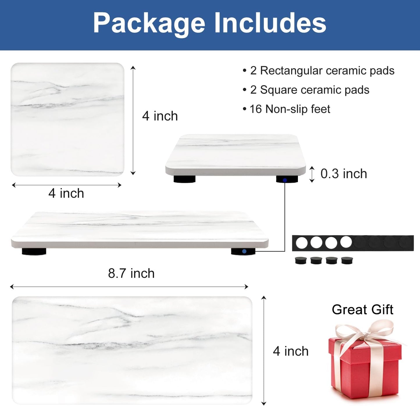 Water Absorbing Stone Drying Tray / White Marble / Set of 4