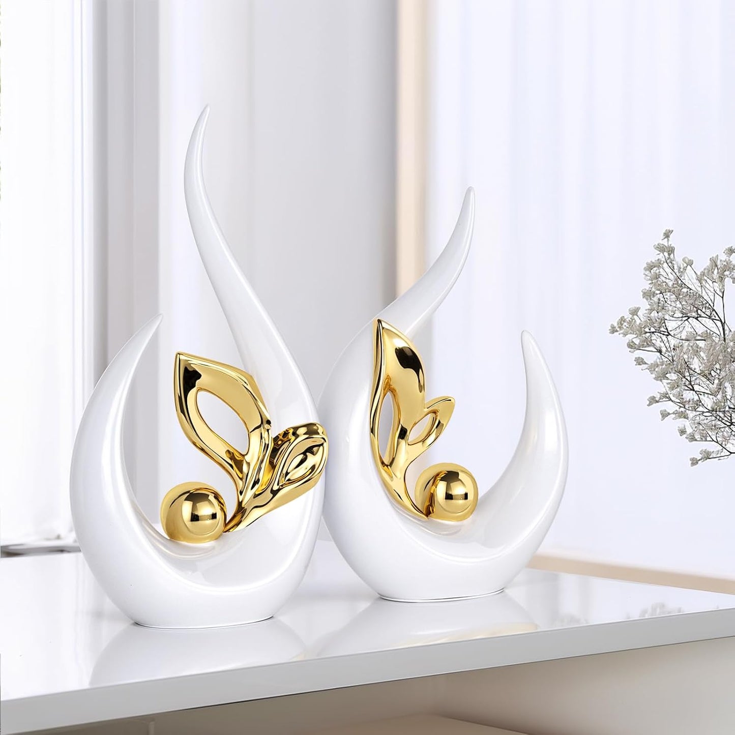 Abstract Ceramic Statue and Sculptures / White Gold