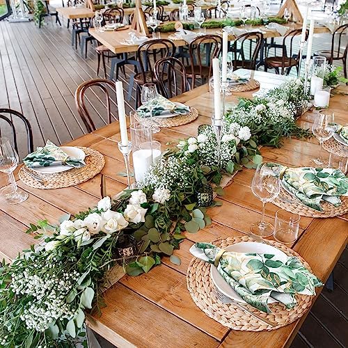 Qeeenar 12 Pcs Eucalyptus Leaf Spring Floral Cloth Napkins, 20x20 Washable