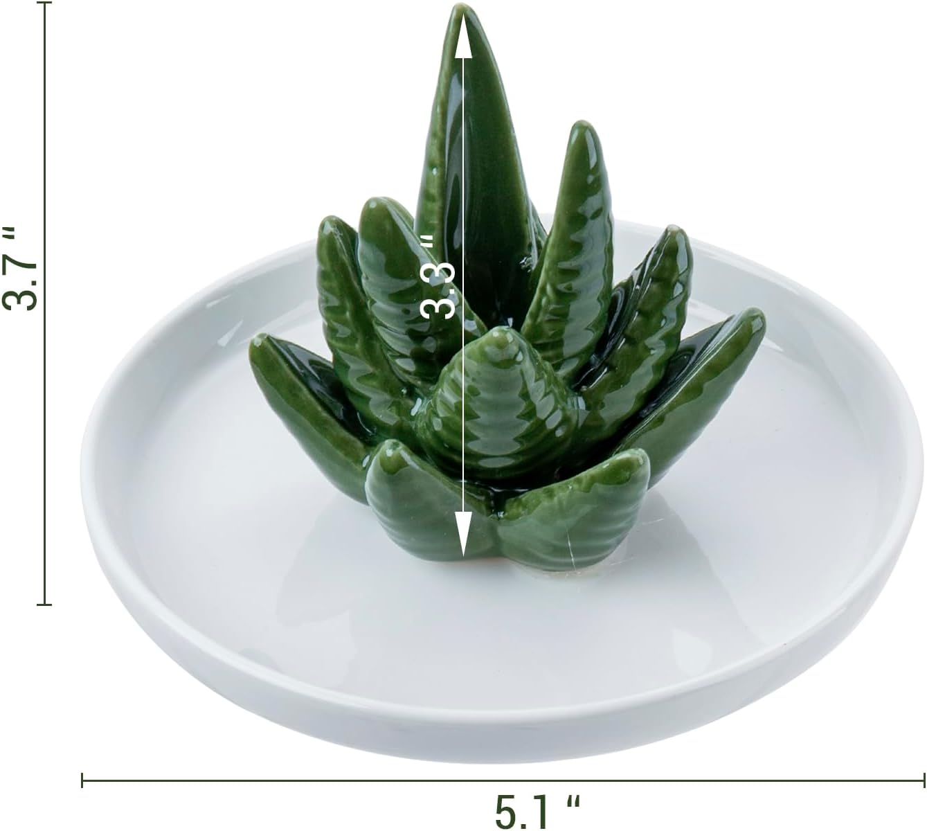 Decorative Ceramic Ring Tray for Jewelry / Ceramic Aloe / White