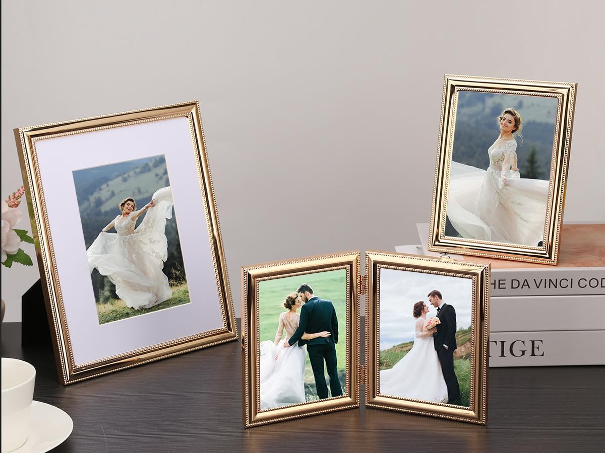 YiPinYin Classy Gold Plated 10x12'' Metal Beaded Picture Frame,with Acid Free Mat for 8x10'',Features Real Glass and