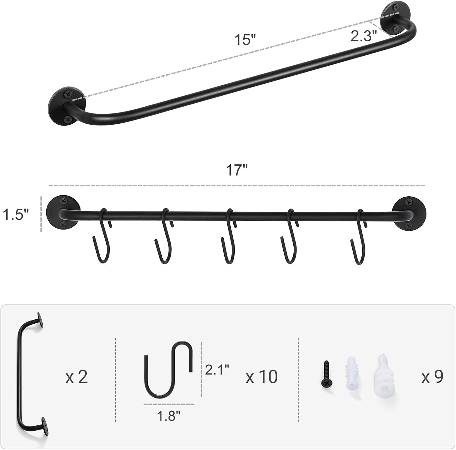 Mkono Mug Holder Wall Mounted Coffee Cup Rack Hanger Modern Metal Wall Rack with 15 Mug Hooks Rustic Utensil Tea Cups