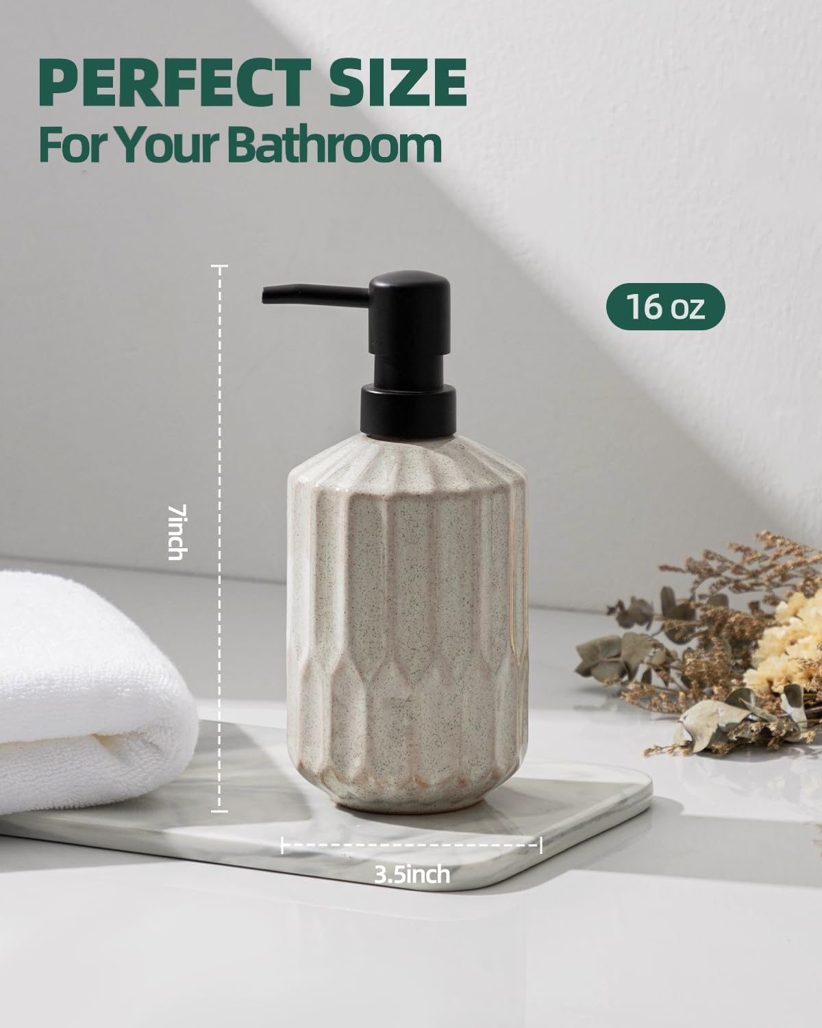 Bathroom Soap Dispenser Set, 16 OZ Ceramic Hand Soap Dispenser for Bathroom, Luxurious Hand and Dish Soap Dispenser Set