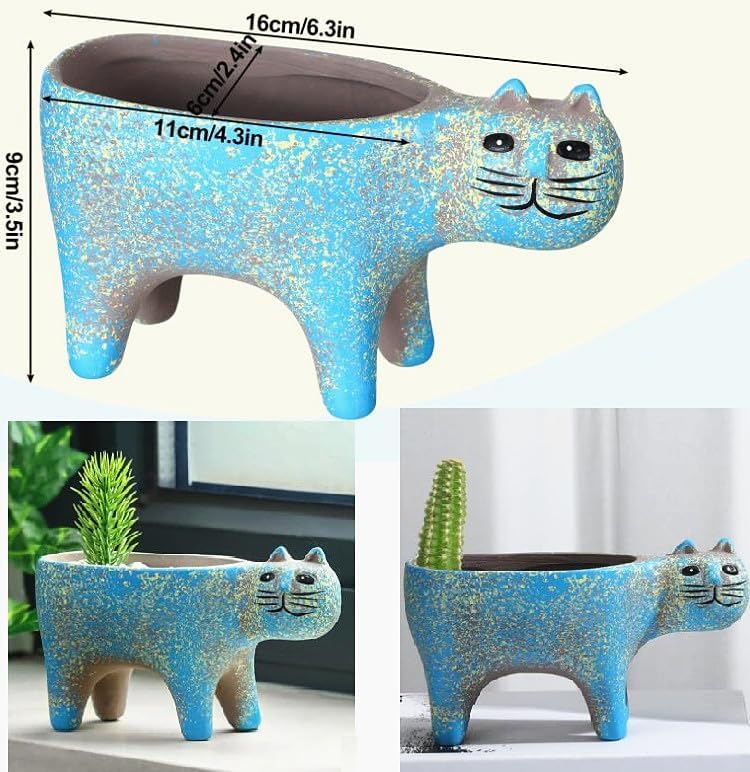 Retro Ceramic Cat Shape Succulent Plant Pot Cat Planter Decorative Soap Saver Tray Bathtub Sink