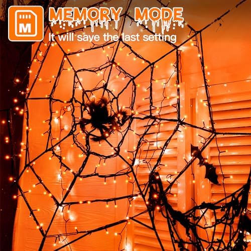 Guhope 66FT 200 LED Halloween Lights, Orange Halloween Lights Outdoor with 8 Lighting Modes, Waterproof String Lights for Halloween Christmas Outdoor Party Yard Garden Decoration