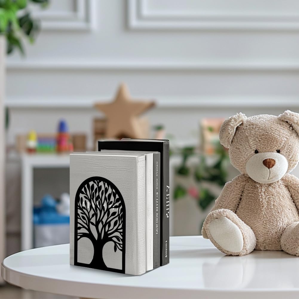 Metal Bookends / Modern Decorative Heavy Duty Study Book Support Stoppers / Tree of Life