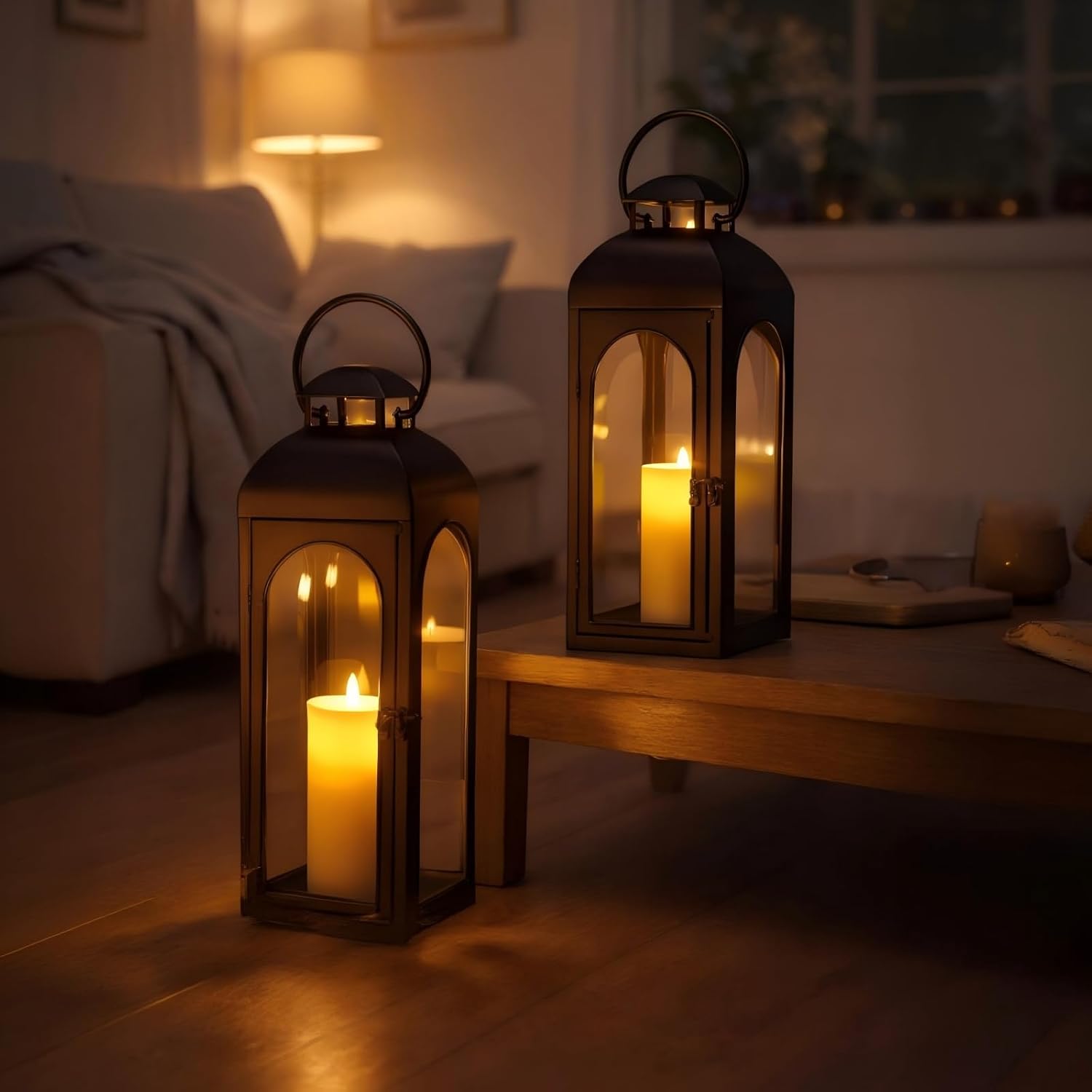 Bdor 16 Inch Outdoor Indoor Lantern Decor Black Metal Candle Lantern 1 Pack | Tempered glass panels, sturdy metal