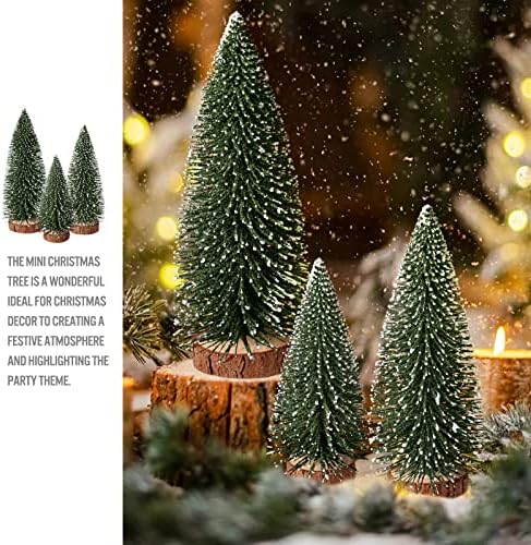9Pcs Mini Christmas Trees Christmas Decor Artificial Christmas Decorations with 4 Sizes, Christmas Tree Bottle Brush Trees Christmas Table Decorations (Green Silver Black)