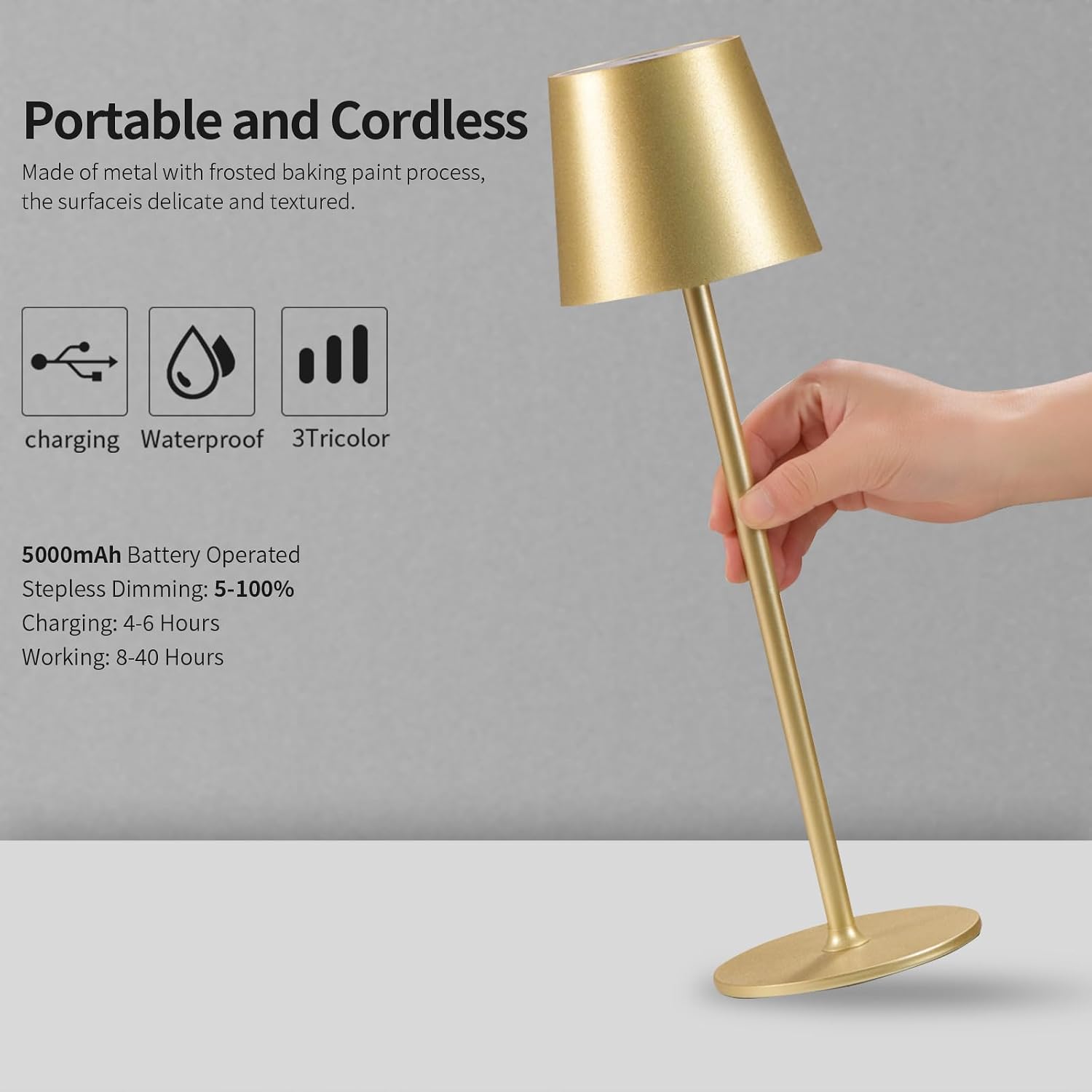 BGFHome 2 Pack Cordless Table Lamp LED Desk Lamps, 5000mAh Battery Operated, Rechargeable Touch Night Light, 3 Color