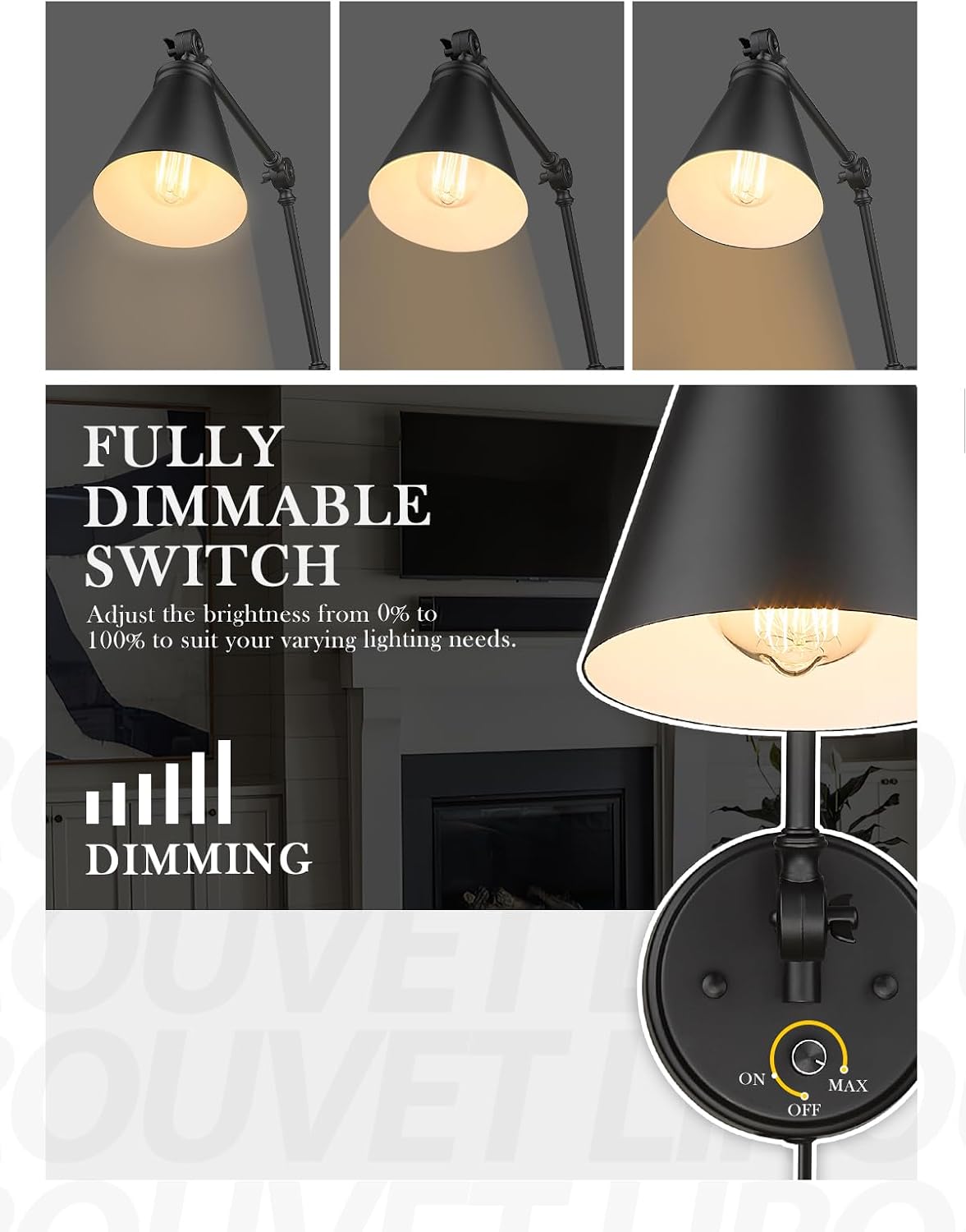 LIROUVET Plug in Wall Sconces Set of Two, Adjustable Swing Arm Wall Lamp, Industrial Sconces Wall Lighting with