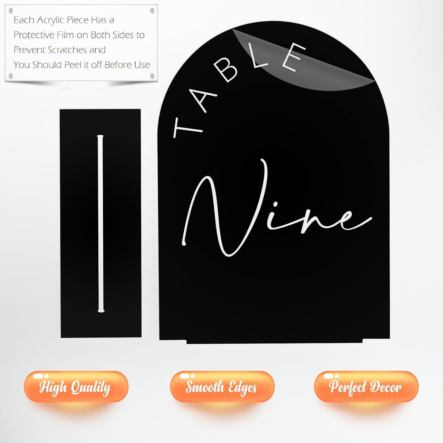 Black Arch Wedding Table Numbers 1-25 With Stands, 5x7 Inch Acrylic Arch Sign and Holder for Reception Centerpiece