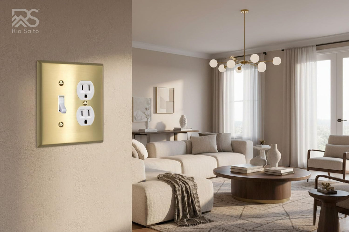 Rio Salto STANDARD SIZE Metal Gold Combination Toggle Switch and Duplex Receptacle Metal Wall Plate Outlet Cover or