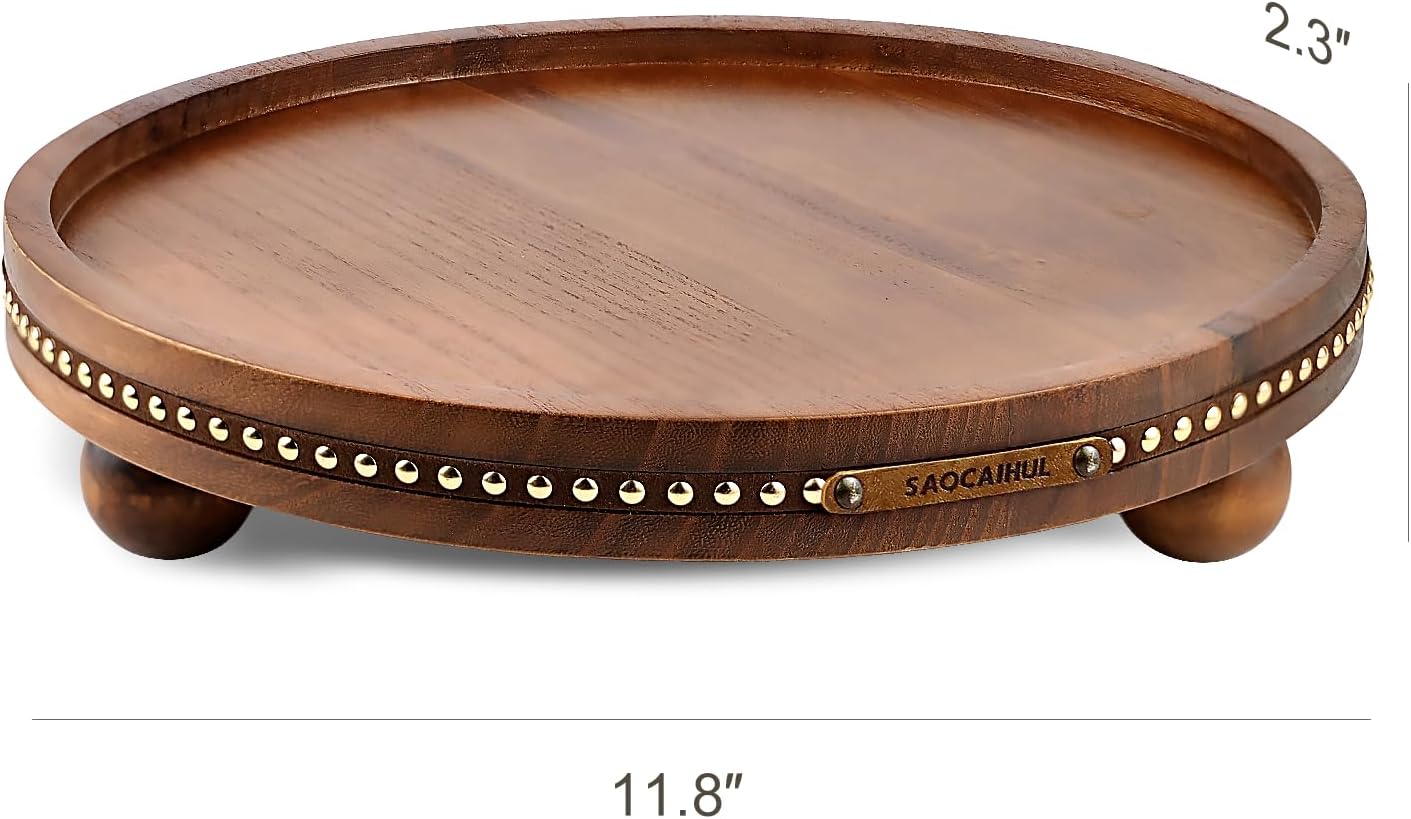 Farmhouse Decorative Round Tray / Brown / 11.81 Inch