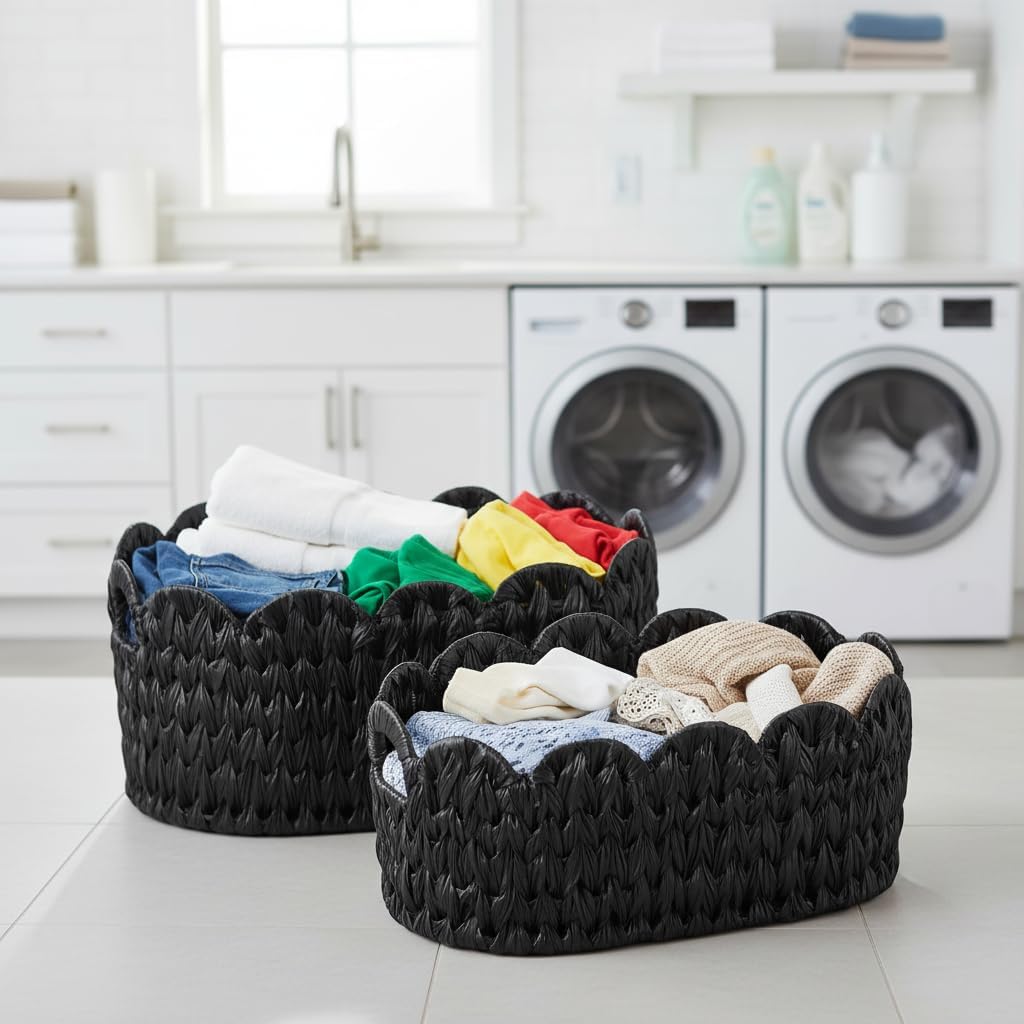 Woven Storage Baskets / Black / Set of 2