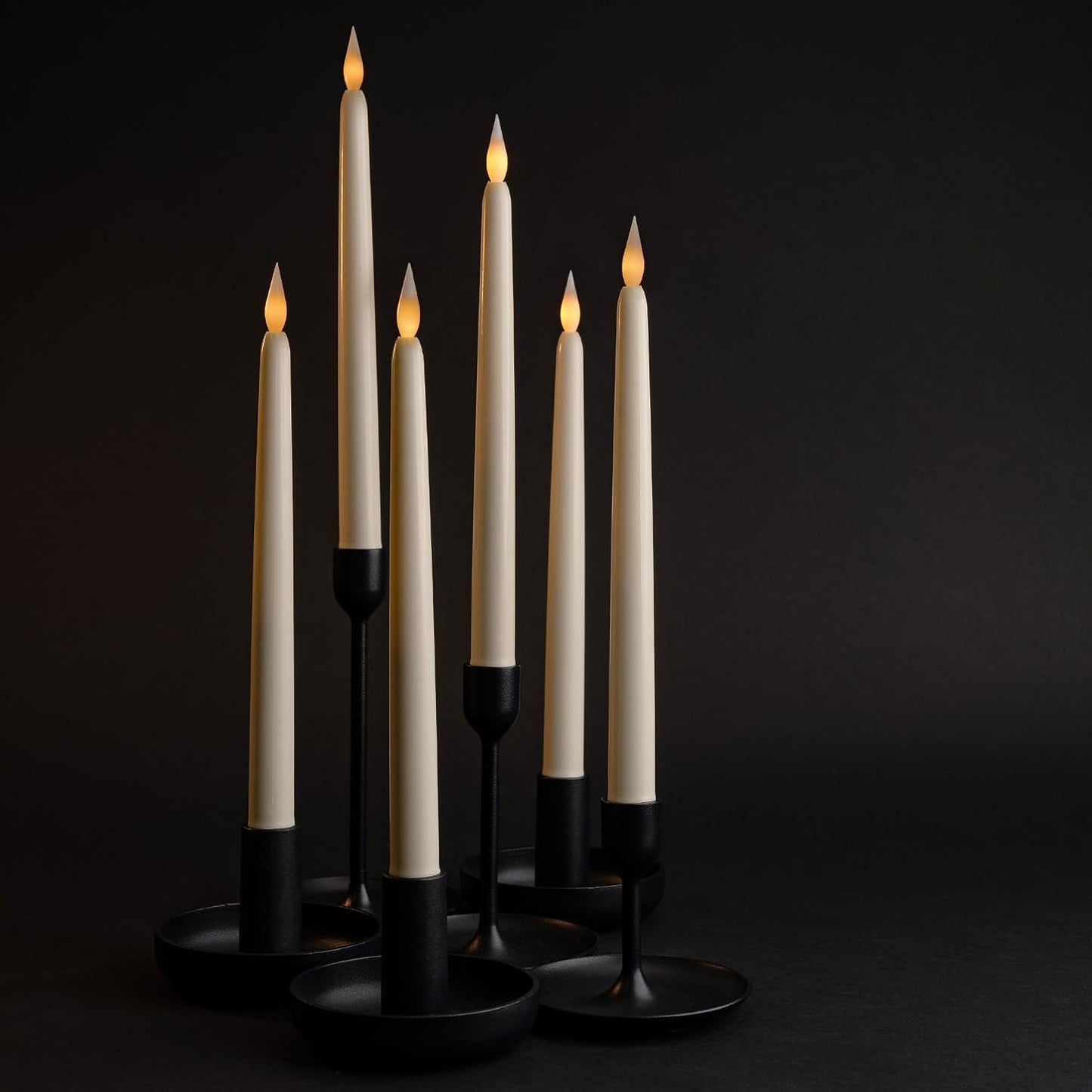 12 Pack, 11" Ivory Flameless LED Taper Flickering Candles Lights, Bottom On/Off Button (no Remote), Battery Operated