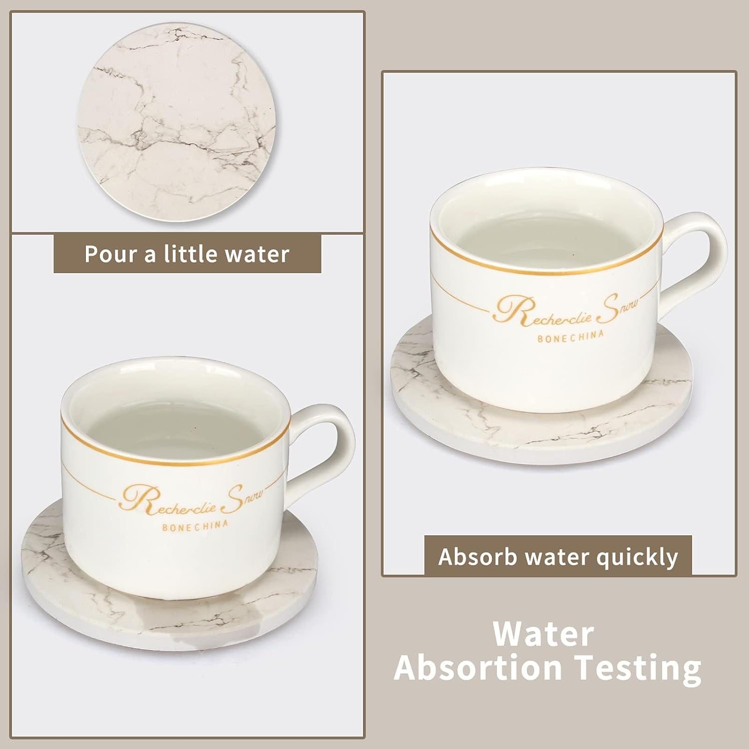 Holder Absorbent Drink Coasters Ceramic Coaster Bar Dining Coffee Table / White / Set of 6