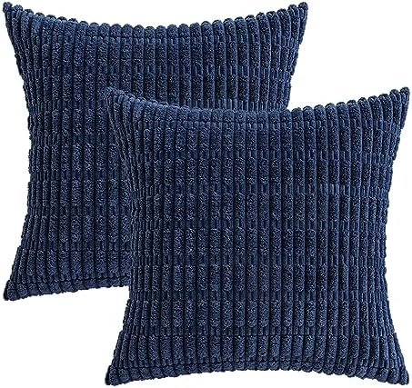 MIULEE Corduroy Decorative Throw Pillow Covers 20x20 Navy Blue Pack of 2