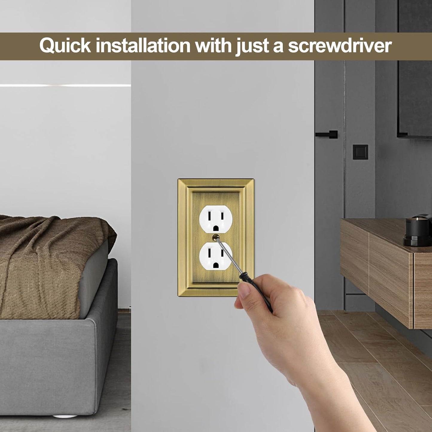 Metal Wall Plate for Electrical Outlets, Outlet Covers Wall Plate, 6 Pack | Decorative Antique Brass Switch Plates