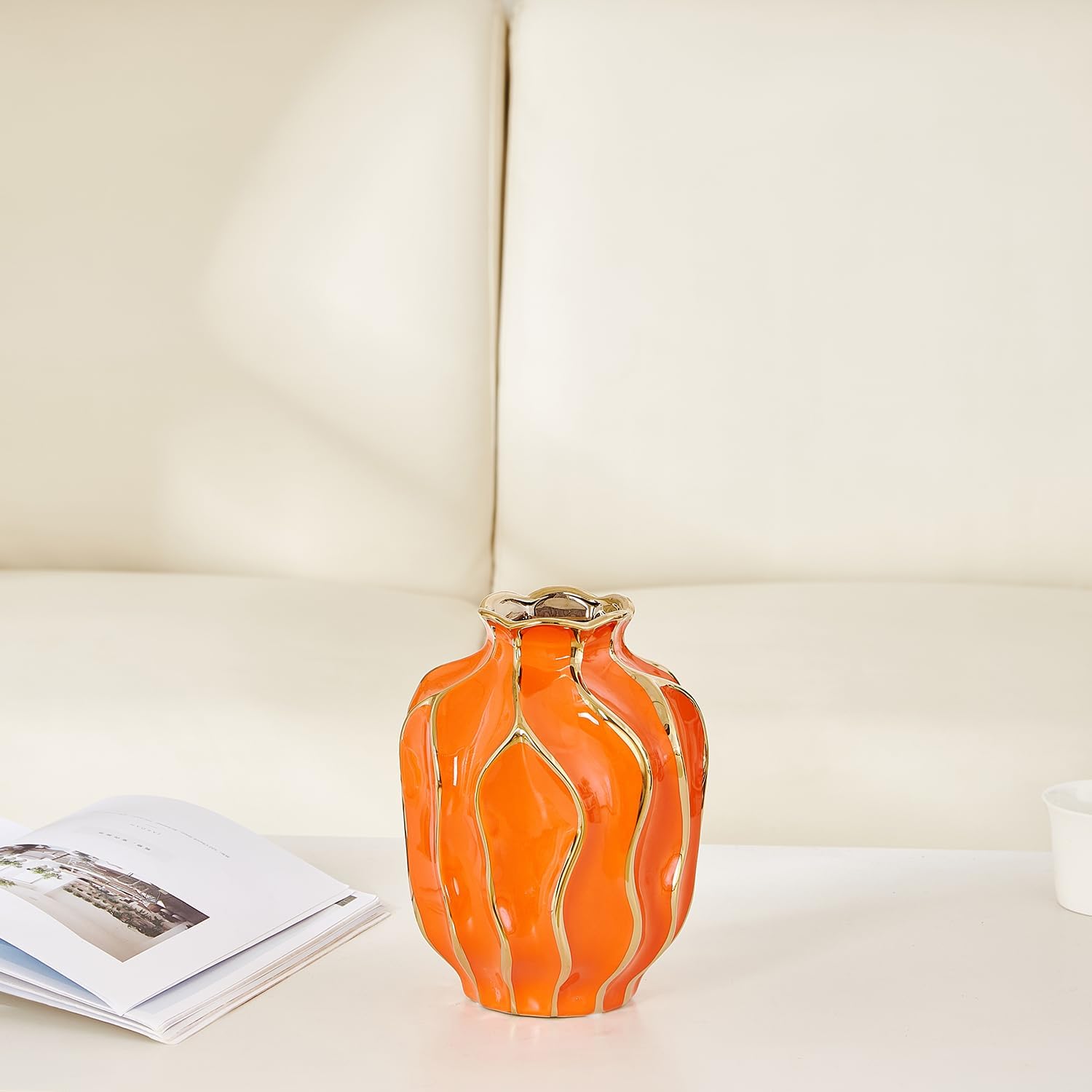 Decorative Ceramic Flower Vase / Orange-pomegranate-shaped