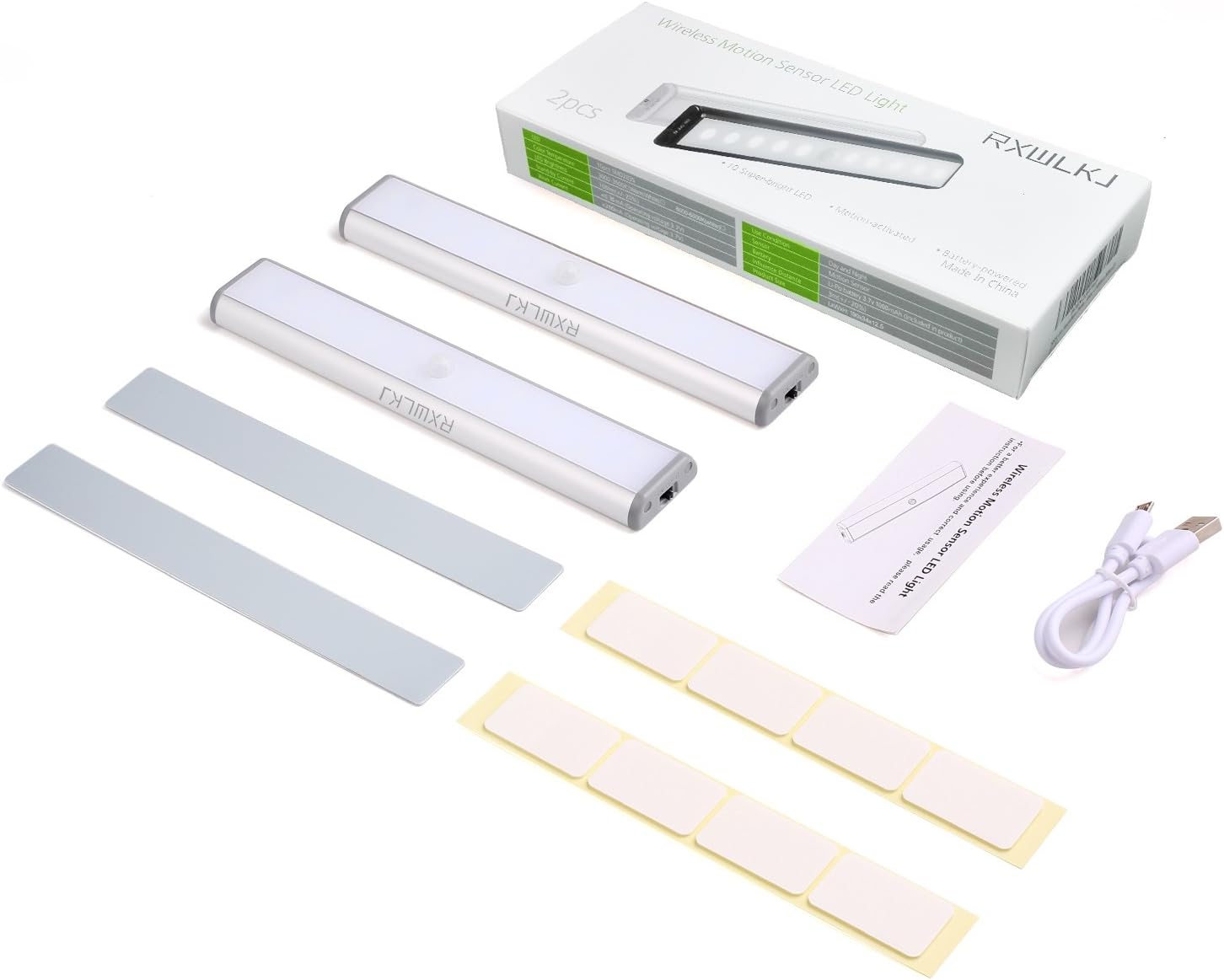 RXWLKJ Stick-on Anywhere Portable Little Light Wireless LED Under Cabinet Lights 10-LED Motion Sensor Activated Night