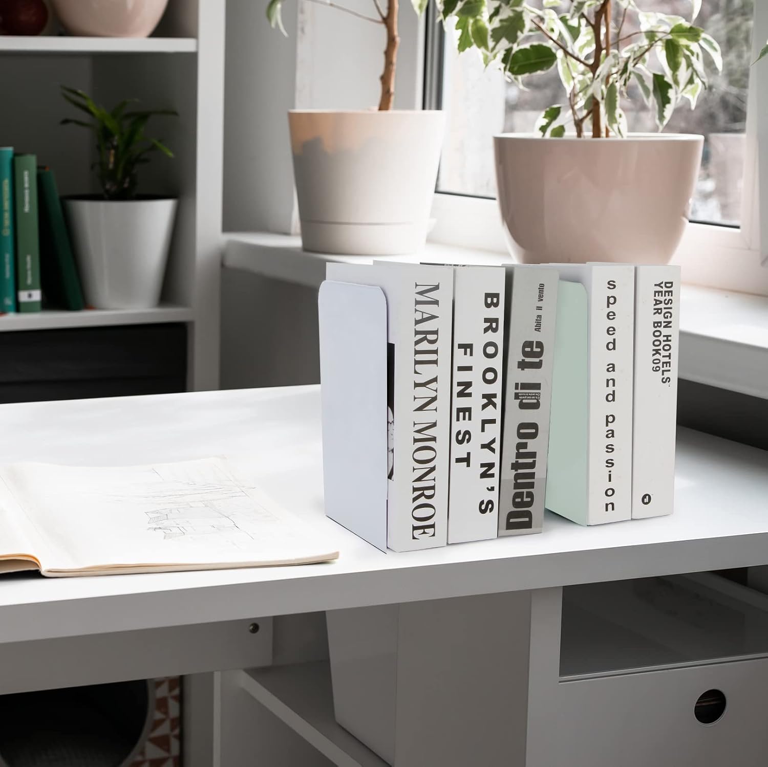 Metal Bookends / 4 Pairs/ Heavy Duty Bookends / Set of 8