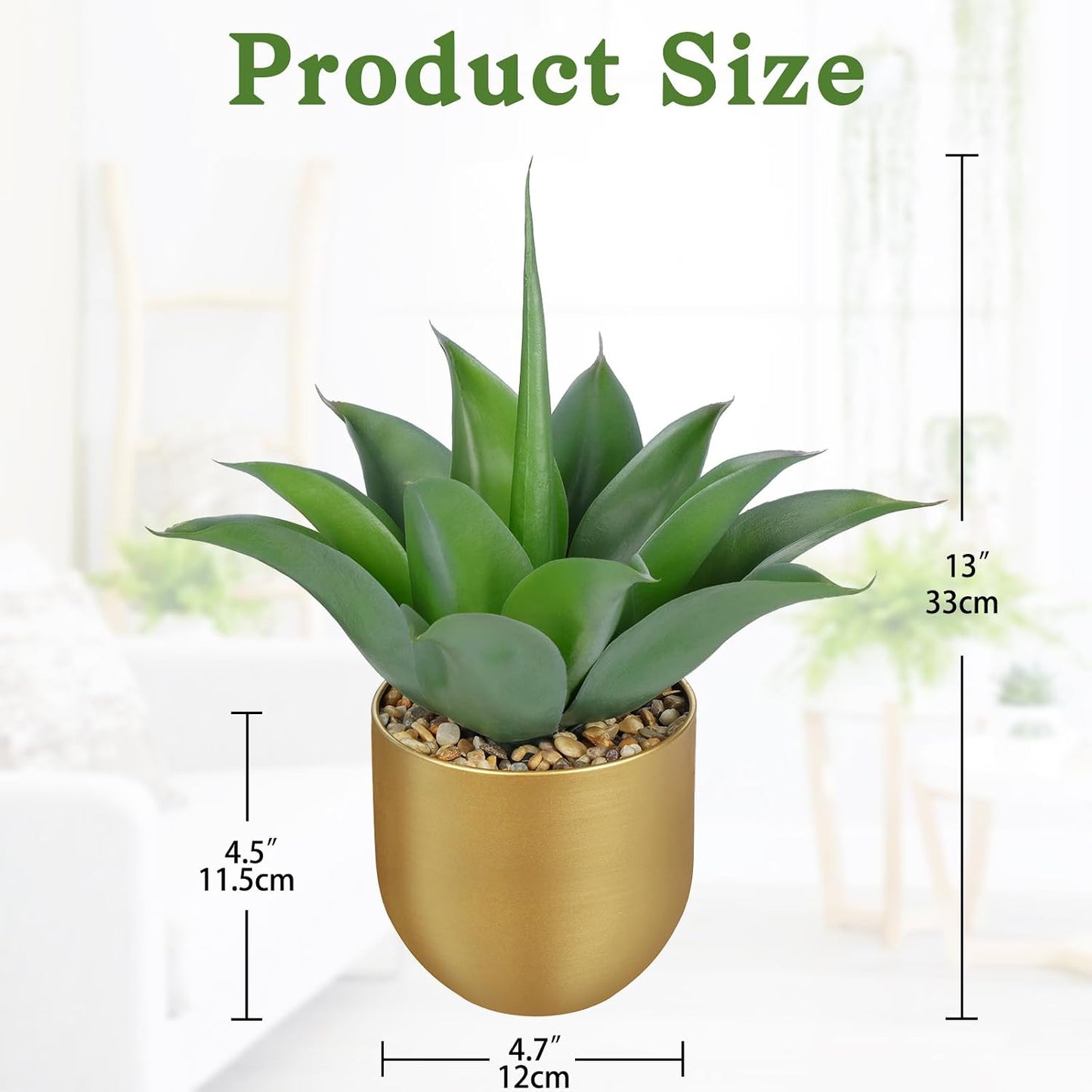 Artificial Agave Plant in Gold Metal Pot / Aloe Vera Gold Vase / 13 Inch