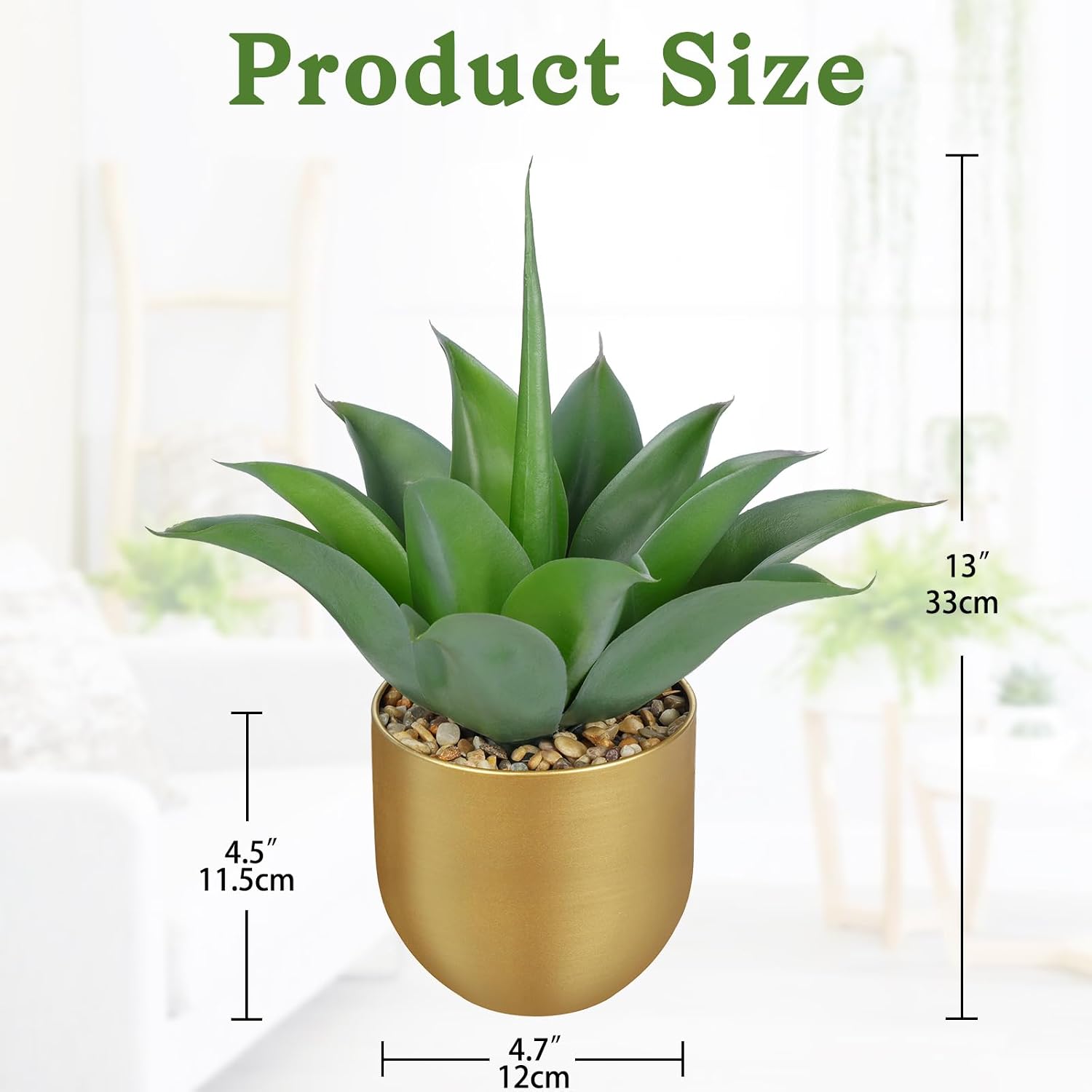 Artificial Agave Plant in Gold Metal Pot / Aloe Vera Gold Vase / 13 Inch