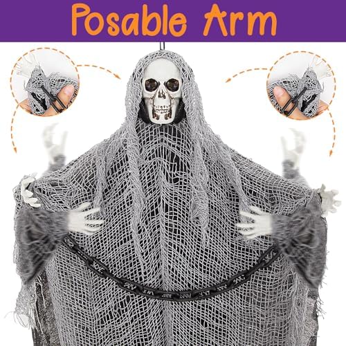 Halloween Hanging Skeleton Ghosts with Glowing Eyes (3 Pack)