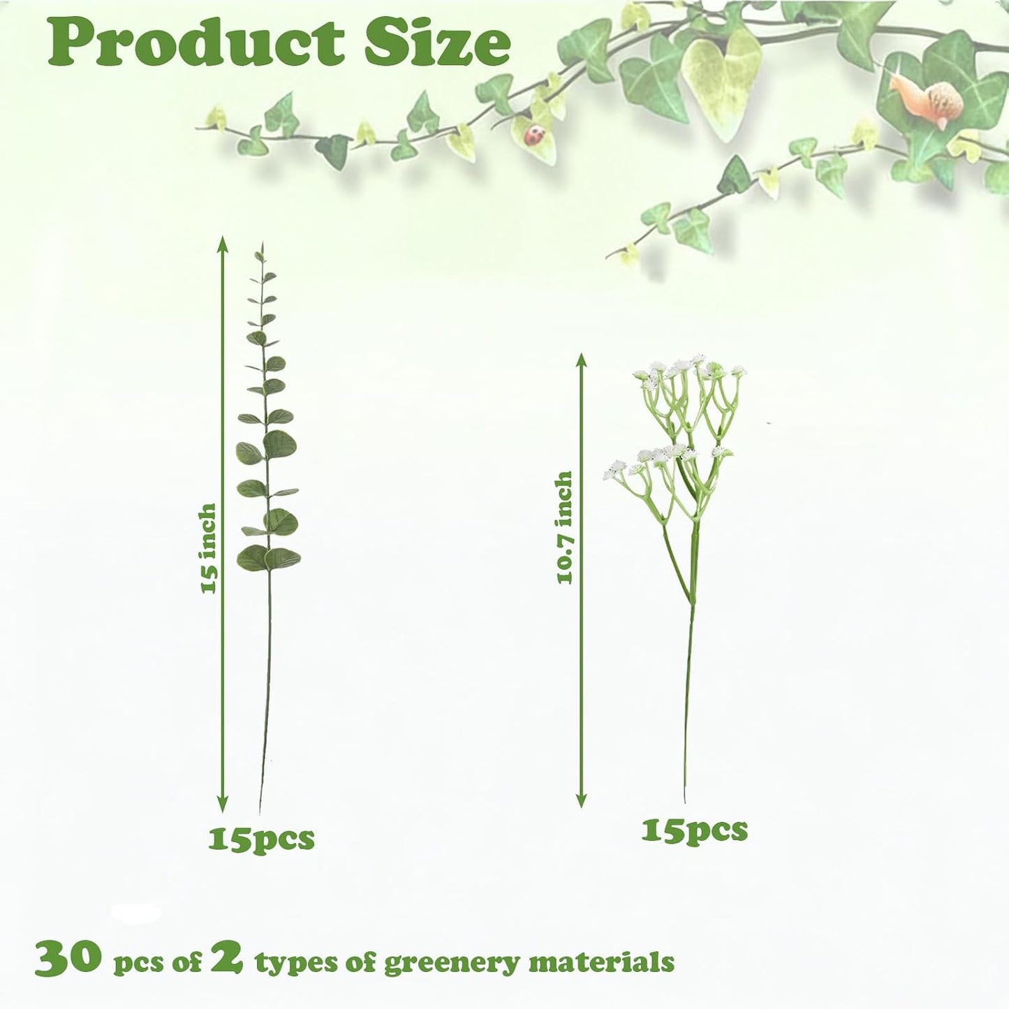 Vase Fillers / Artificial Mixed Eucalyptus Stems Leaves Bulk / Green and White / Set of 30