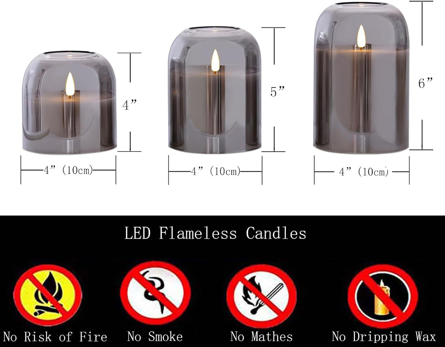 volnyus Grey Glass Flameless Candles with Remote Set of 3 Battery Operated Flickering LED Pillar Candles Real Wax Wick