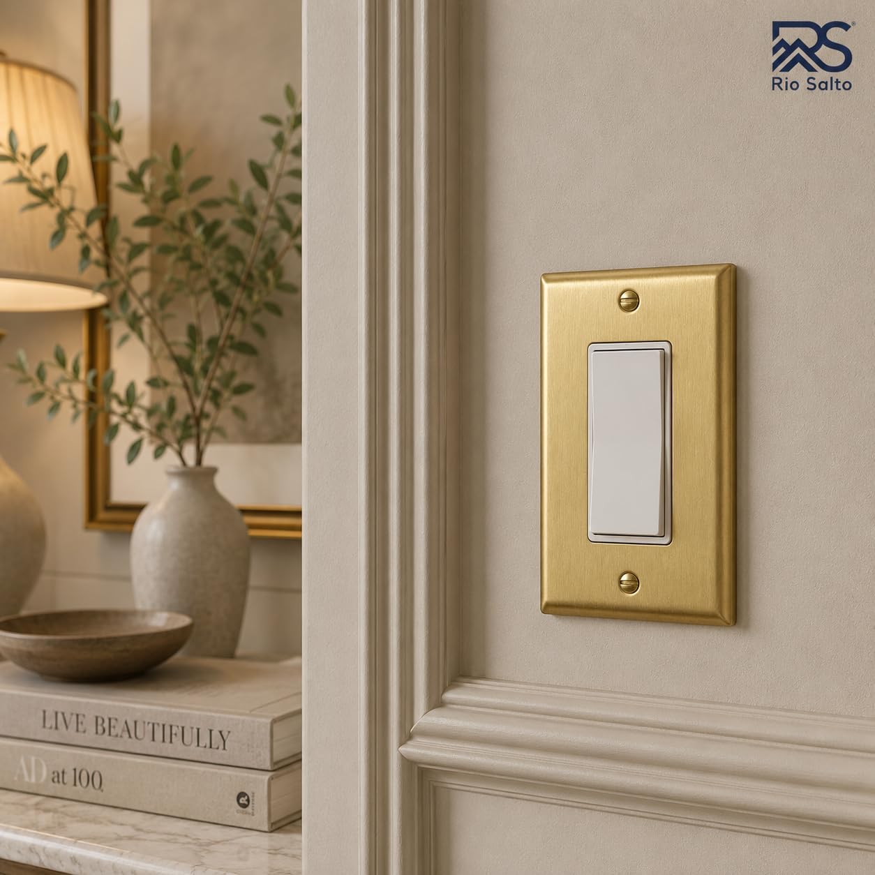 Rio Salto BRASS Gold Light Switch Cover Plate Outlet Covers 8 Pack Brushed Brass Rocker Switch Plate Decorator Paddle