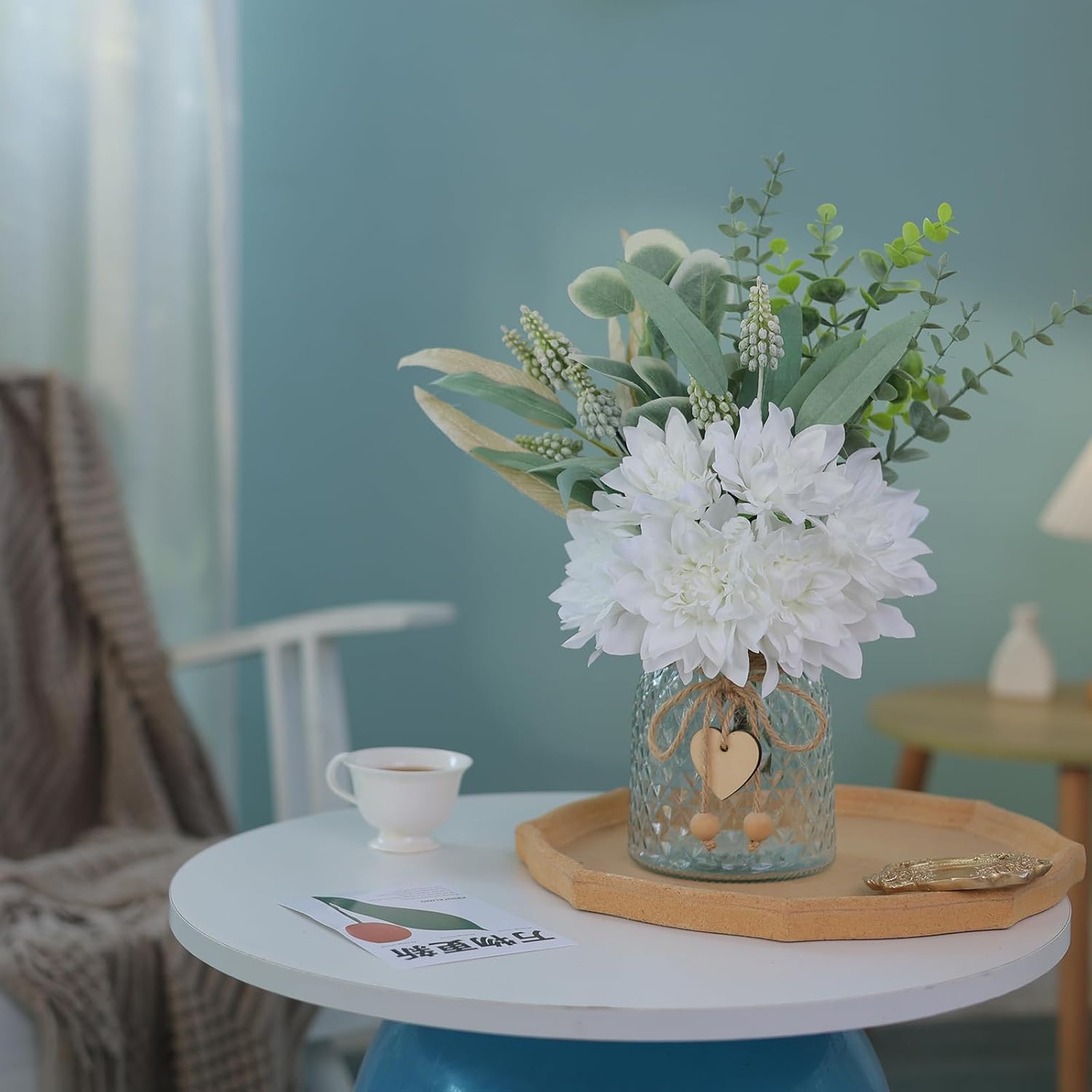 Faux Flowers / Artificial Silk Flowers in Vase / White