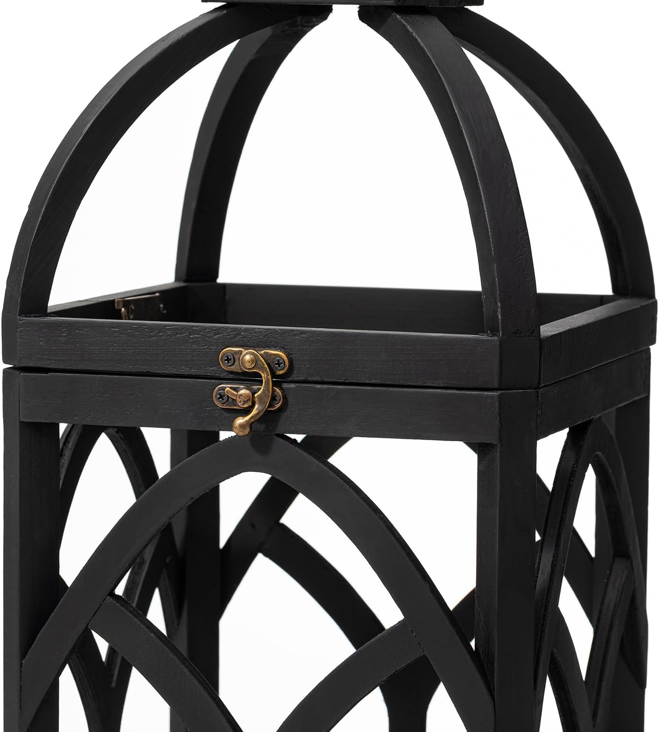 Glitzhome Farmhouse Decorative Lanterns Wooden Candle Lantern, Church Window Wood Frame Lanterns for Wedding Mantle