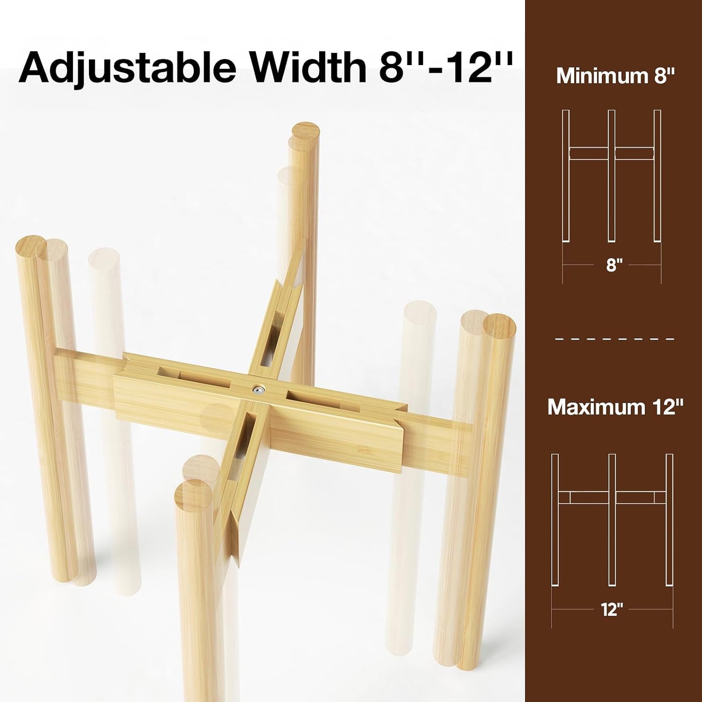 MUDEELA Plant Stand for Indoor, Bamboo Material, Natural, 14.5 Inch Tall | Adjustable Width Fits 8-12 Inch Pot