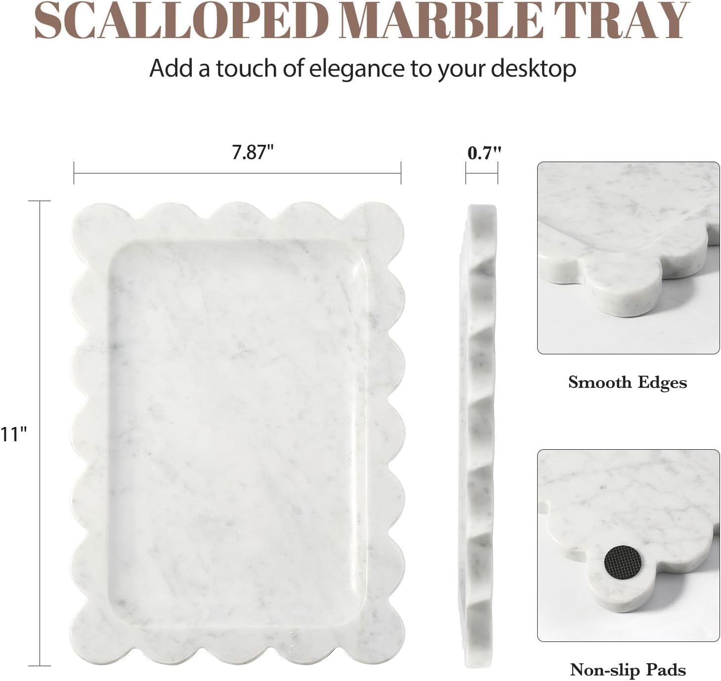 Scalloped Marble Tray / Bianco Carrara / 11 x 7.9 x 0.7 / Natural