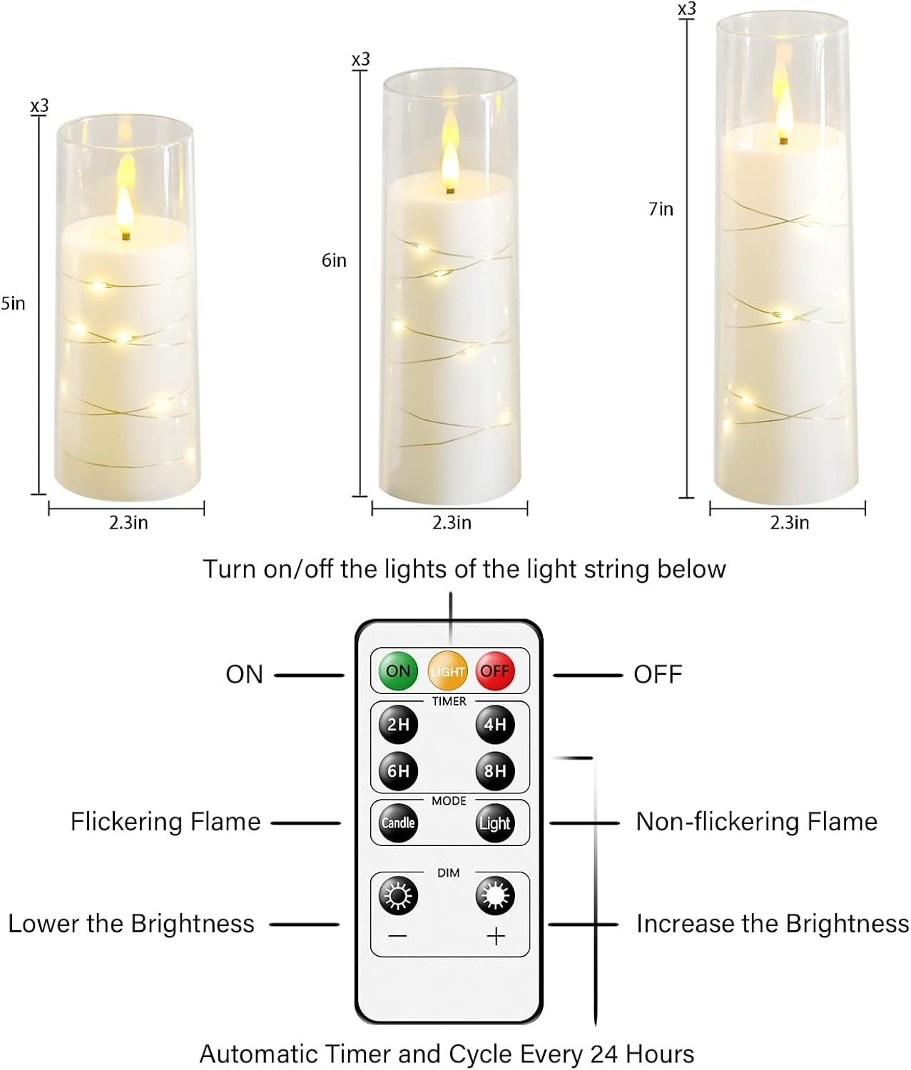 Nimiko Flickering Flameless LED Candles, 9 Pcs with Embedded Star String, Acrylic LED Pillar Candles with Remote