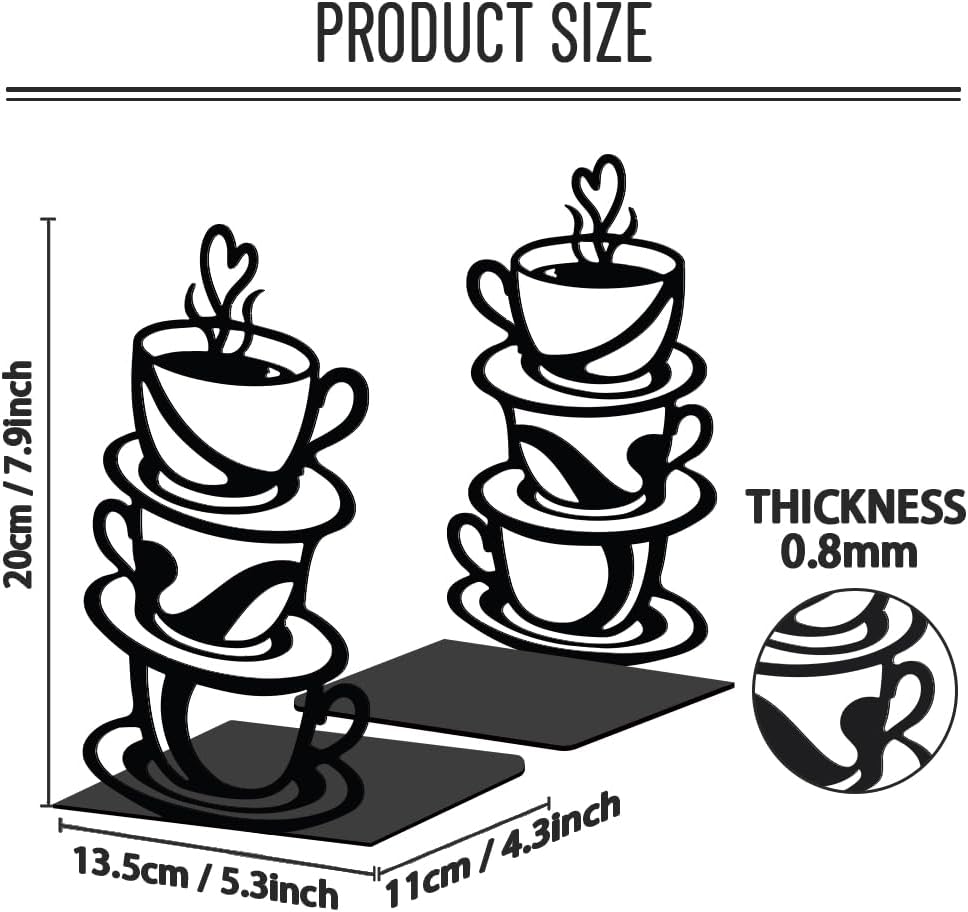 1 Pair Metal Decorative Bookend / Coffee Cup / Black