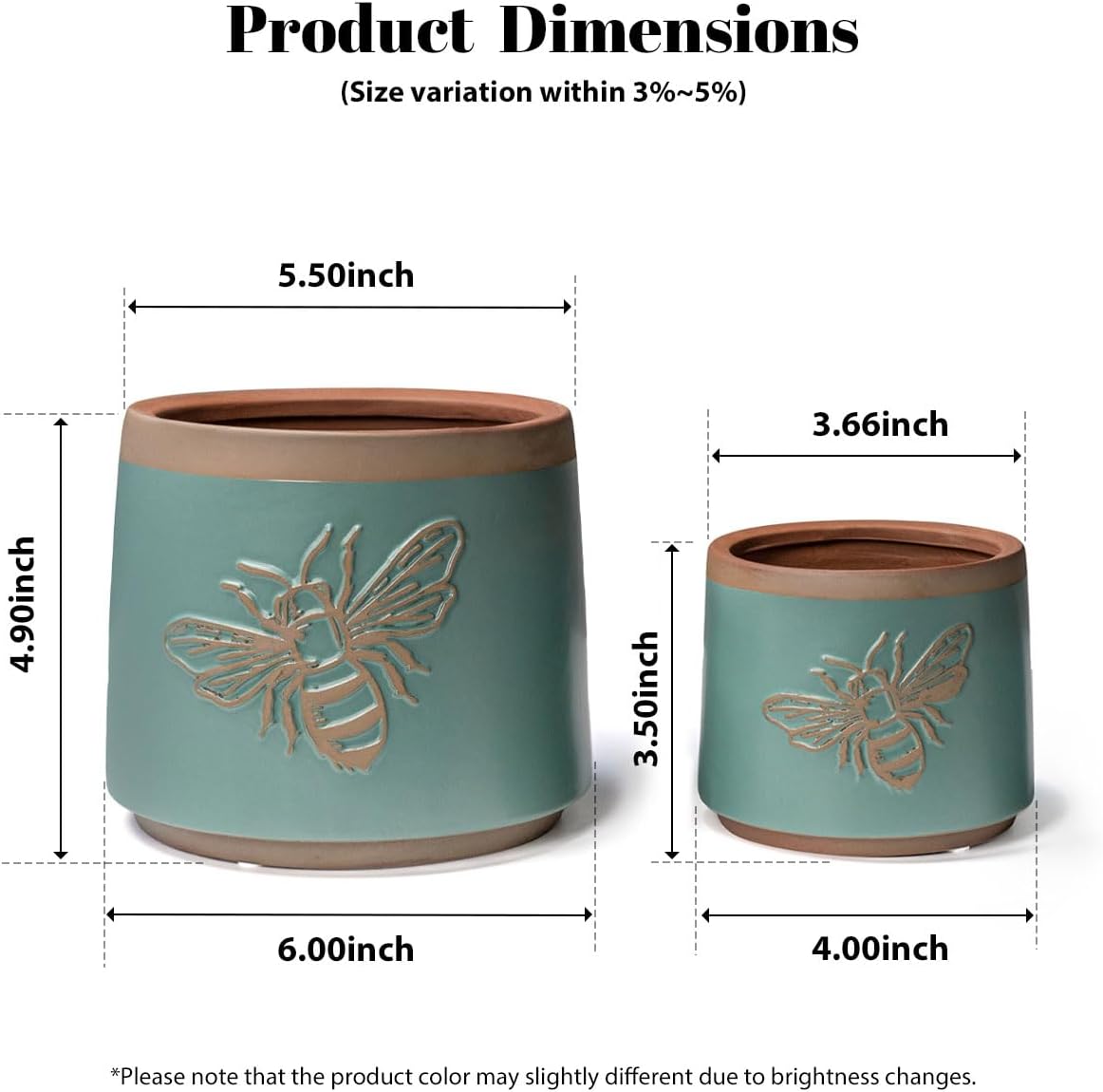 Planter / Flower Pots Indoor Succulent / 6+4 Inch / Turquoise Bee