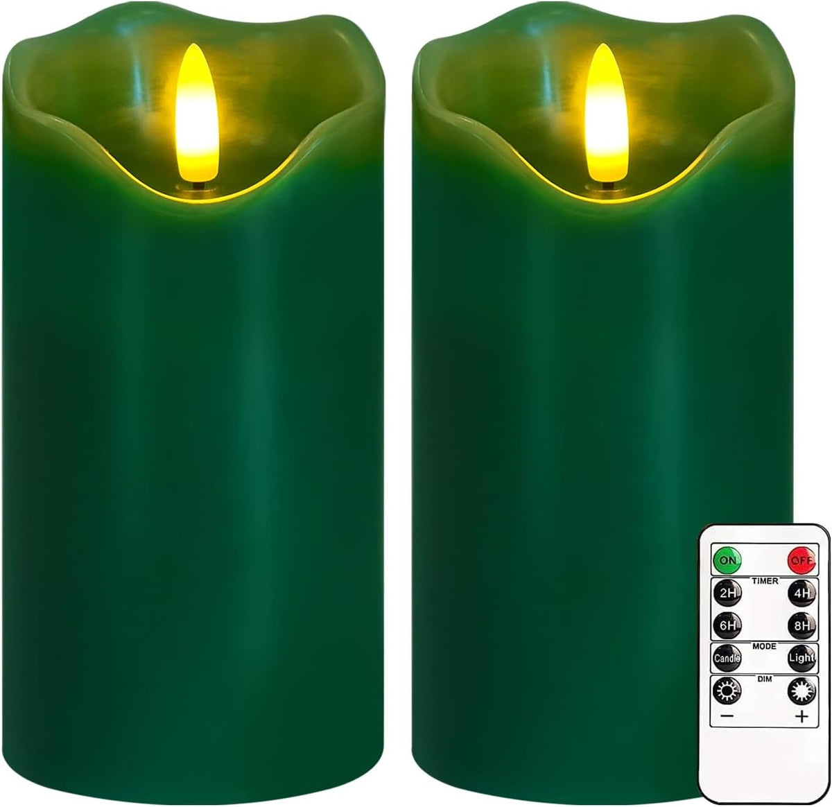 Green Flameless Candles Set of 2, Christmas Candles with Remote & Timer