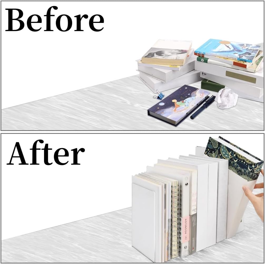 Acrylic Book Ends 16 Pcs, Clear Bookends, Bookend Organizer for Shelves | Transparent Book Stoppers, Decorative Book
